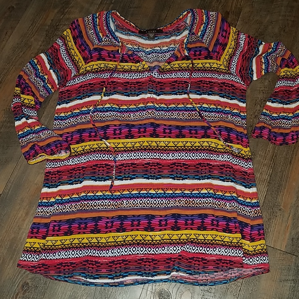 Fever striped 3/4 sleeve rayon top sz M